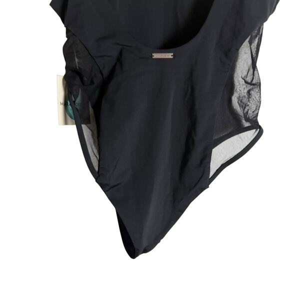 Mara Hoffman Mesh-Side Low Back Scoop Neck Black One Piece Swimsuit Size Large - Picture 6 of 9